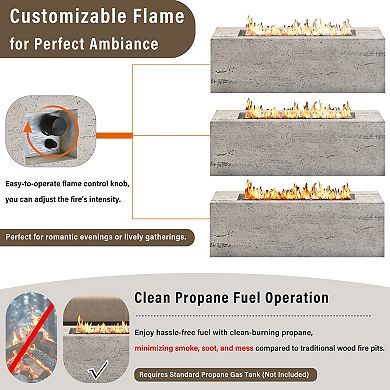 Merax Outdoor Rectangular Propane Fire Pit, 41.9 ''MGO Patio Heater with Stainless Steel Burner
