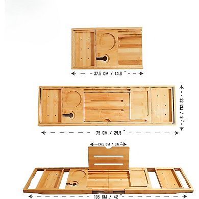 KSIZUIS Bamboo Foldable Bathtub Tray - 41" Expandable with Book Stand & Non-Slip Pads, Luxury Spa