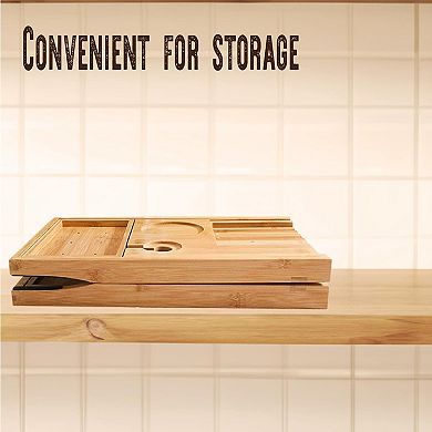 KSIZUIS Bamboo Foldable Bathtub Tray - 41" Expandable with Book Stand & Non-Slip Pads, Luxury Spa