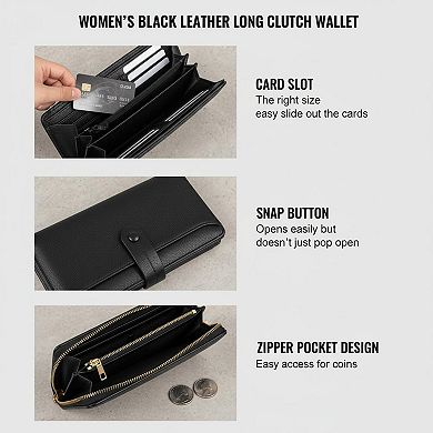 ZUQIETA Womens RFID Blocking Leather Bifold Wallet Large Capacity Card Holder Wristlet Purse