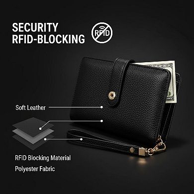 ZUQIETA Womens RFID Blocking Leather Bifold Wallet Large Capacity Card Holder Wristlet Purse