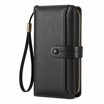 ZUQIETA Womens RFID Blocking Leather Bifold Wallet Large Capacity Card Holder Wristlet Purse