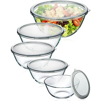 Great Ambitions 5 pc Glass Mixing Bowls Set with Lids,Nesting Design for Kitchen Baking & Storage