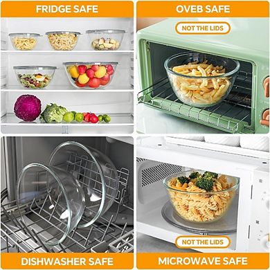 Great Ambitions 5-Piece Glass Mixing Bowls Set with Lids,Nesting Design for Kitchen Baking & Storage