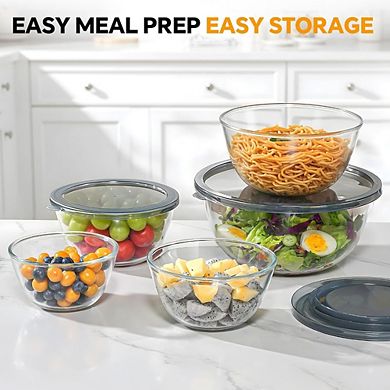 Great Ambitions 5-Piece Glass Mixing Bowls Set with Lids,Nesting Design for Kitchen Baking & Storage
