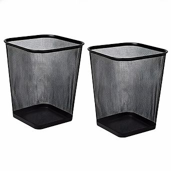 KSIZUIS Metal Mesh Square Trash Can Set of 2 - Black 9.75" x 9.75" x 12.25" for Office & Home