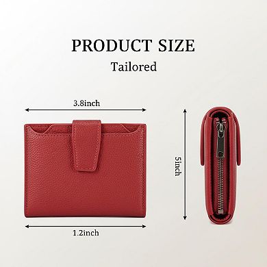 ZUQIETA Small RFID Blocking Leather Bifold Wallet Compact Card Holder with ID Window