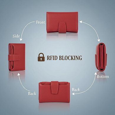 ZUQIETA Small RFID Blocking Leather Bifold Wallet Compact Card Holder with ID Window