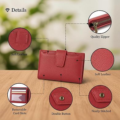 ZUQIETA Small RFID Blocking Leather Bifold Wallet Compact Card Holder with ID Window