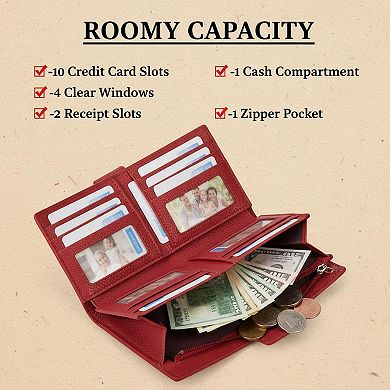 ZUQIETA Small RFID Blocking Leather Bifold Wallet Compact Card Holder with ID Window