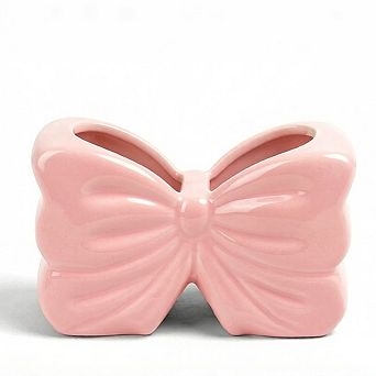 KSIZUIS Pink Bow 2-Slot Toothbrush & Toothpaste Holder Set-Cute Bathroom Counter Organizer