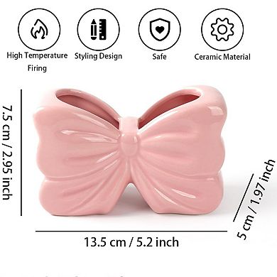 KSIZUIS Pink Bow 2-Slot Toothbrush & Toothpaste Holder Set-Cute Bathroom Counter Organizer