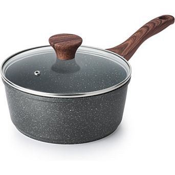 Nonstick Saucepan with Lid, 1.5-qt Small Pot with Swiss Granite Coating, Stay-cool Handle