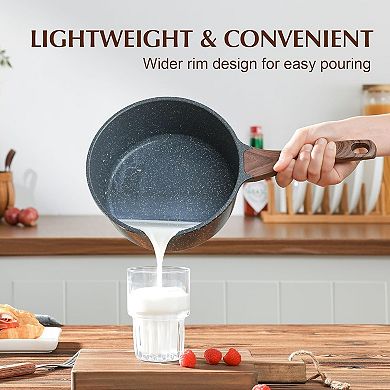 Nonstick Saucepan with Lid, 1.5 Quarts Small Pot with Swiss Granite Coating, Stay-cool Handle