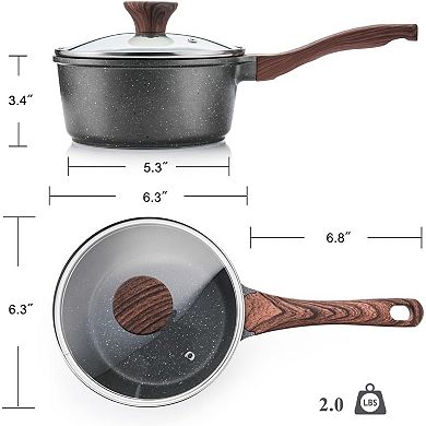 Nonstick Saucepan with Lid, 1.5 Quarts Small Pot with Swiss Granite Coating, Stay-cool Handle