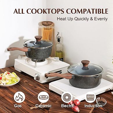 Nonstick Saucepan with Lid, 1.5 Quarts Small Pot with Swiss Granite Coating, Stay-cool Handle