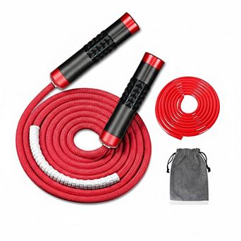 KSIZUIS Weighted Jump Rope 1lb Tangle-Free Double Bearing Aluminum Handle 9mm Cotton PVC