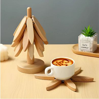 Tree Design Wooden Trivets - Heat Resistant 100% Bamboo Coasters for Hot Cups, Mugs, and Pots