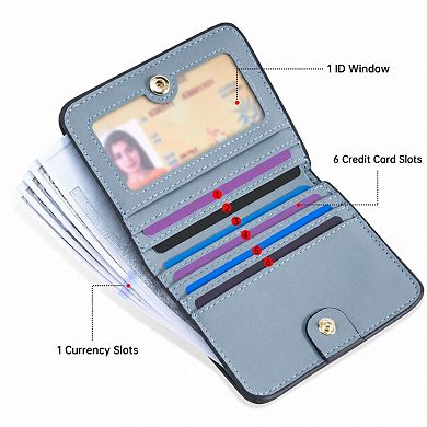 ZUQIETA Women's Slim Leather Bifold Wallet RFID Protection Compact Mini Purse Clear ID Window