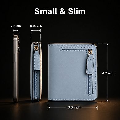 ZUQIETA Women's Slim Leather Bifold Wallet RFID Protection Compact Mini Purse Clear ID Window