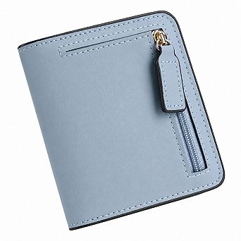 ZUQIETA Women's Slim Leather Bifold Wallet RFID Protection Compact Mini Purse Clear ID Window