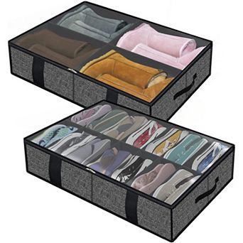 2 Pack Under Bed Shoes Storage Bag Organizer (14+4 Pairs), Collapsible Shoe Boot  86x60x15cm