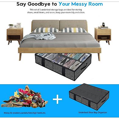 2 Pack Under Bed Shoes Storage Bag Organizer (14+4 Pairs), Collapsible Shoe Boot 86x60x15cm