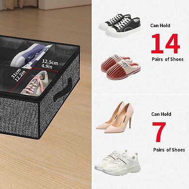 2 Pack Under Bed Shoes Storage Bag Organizer (14+4 Pairs), Collapsible Shoe Boot 86x60x15cm