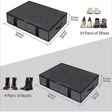 2 Pack Under Bed Shoes Storage Bag Organizer (14+4 Pairs), Collapsible Shoe Boot 86x60x15cm