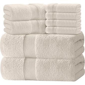 Great Ambitions 8 pc Ivory Luxury Turkish Cotton Towel Set (2 Bath, 2 Hand, 4 Washcloths)