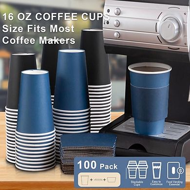 Great Ambitions 100-Pack 16oz Disposable Coffee Cups with Lids & Sleeves, for Hot/Cold Drinks