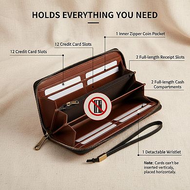 ZUQIETA RFID Blocking Leather Wristlet Wallet Large Capacity Real Leather Card Holder