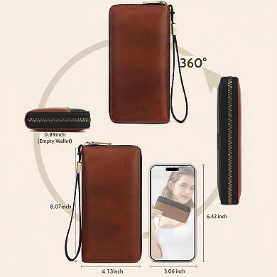 ZUQIETA RFID Blocking Leather Wristlet Wallet Large Capacity Real Leather Card Holder