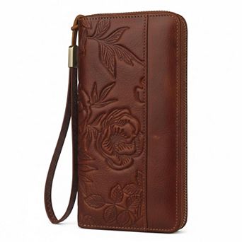 ZUQIETA RFID Blocking Leather Wristlet Wallet Large Capacity Real Leather Card Holder