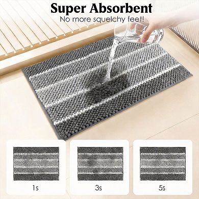 3 Piece Chenille Bathroom Rug Set Extra Thick Absorbent Non Slip Soft Plush Machine Washable