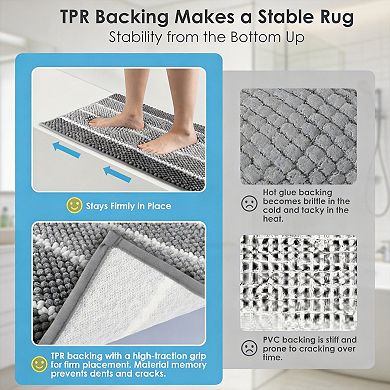3 Piece Chenille Bathroom Rug Set Extra Thick Absorbent Non Slip Soft Plush Machine Washable