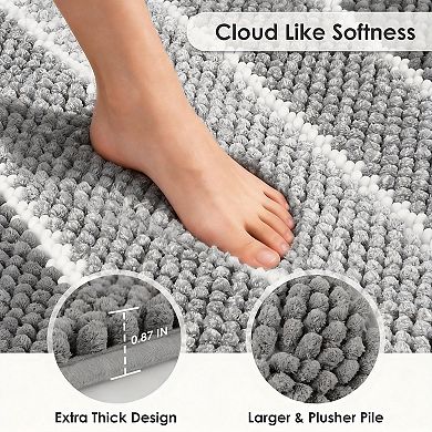 3 Piece Chenille Bathroom Rug Set Extra Thick Absorbent Non Slip Soft Plush Machine Washable