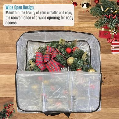Great Ambitions 5 Pack 30 Inch Wreath Storage Bags - Clear Garland Organizer for Moving & College