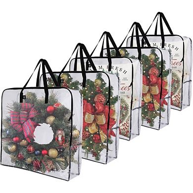 Great Ambitions 5 Pack 30 Inch Wreath Storage Bags - Clear Garland Organizer for Moving & College