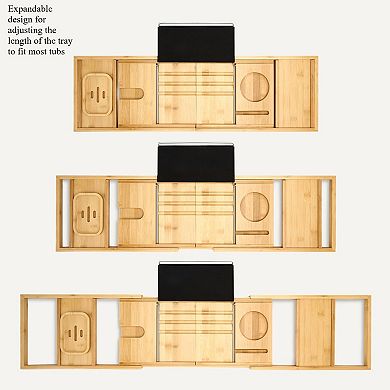 KSIZUIS Expandable Bamboo Bathtub Tray Caddy - 29.5-43" Spa Bath Organizer