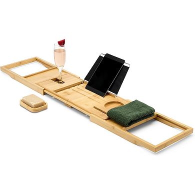 KSIZUIS Expandable Bamboo Bathtub Tray Caddy - 29.5-43" Spa Bath Organizer