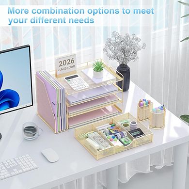 Great Ambitions All-in-One 4-Tier Desk Organizer with File Holder, Drawer & Pen Holders (Gold)