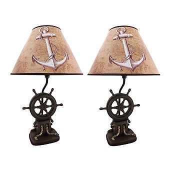 Set of 2 Nautical Ship's Wheel Table Lamps Captain's Destiny
