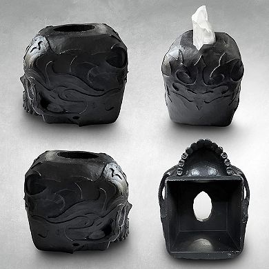 KSIZUIS Gothic Skull Square Tissue Box Cover - Heavyweight Black Home Décor for Goth & Horror Fans