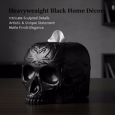KSIZUIS Gothic Skull Square Tissue Box Cover - Heavyweight Black Home Décor for Goth & Horror Fans