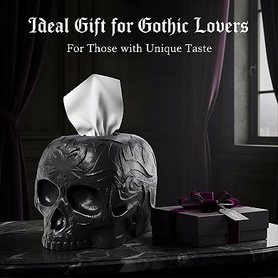 KSIZUIS Gothic Skull Square Tissue Box Cover - Heavyweight Black Home Décor for Goth & Horror Fans