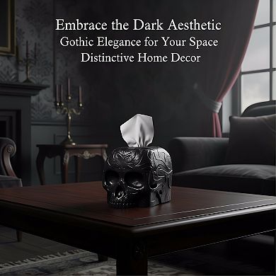 KSIZUIS Gothic Skull Square Tissue Box Cover - Heavyweight Black Home Décor for Goth & Horror Fans