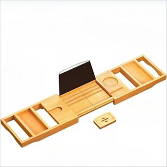 KSIZUIS Bamboo Foldable Expandable Bathtub Tray - Premium Spa Shelf & Bathroom Accessories Gift