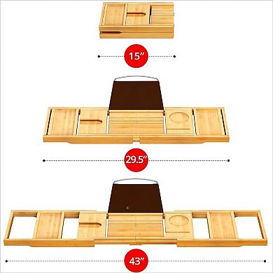 KSIZUIS Bamboo Foldable Expandable Bathtub Tray - Premium Spa Shelf & Bathroom Accessories Gift