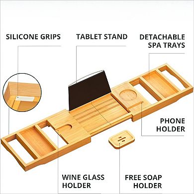 KSIZUIS Bamboo Foldable Expandable Bathtub Tray - Premium Spa Shelf & Bathroom Accessories Gift